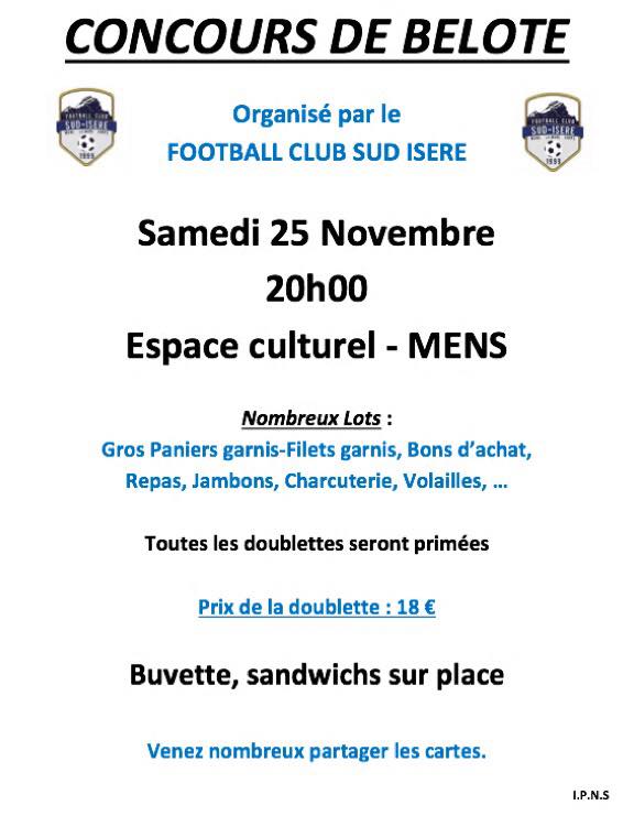 Concours de belote le samedi 25 novembre 2017